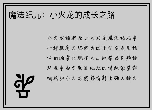 魔法纪元：小火龙的成长之路